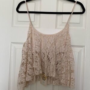 Elan Tan Asymmetrical Ruffled Camisole